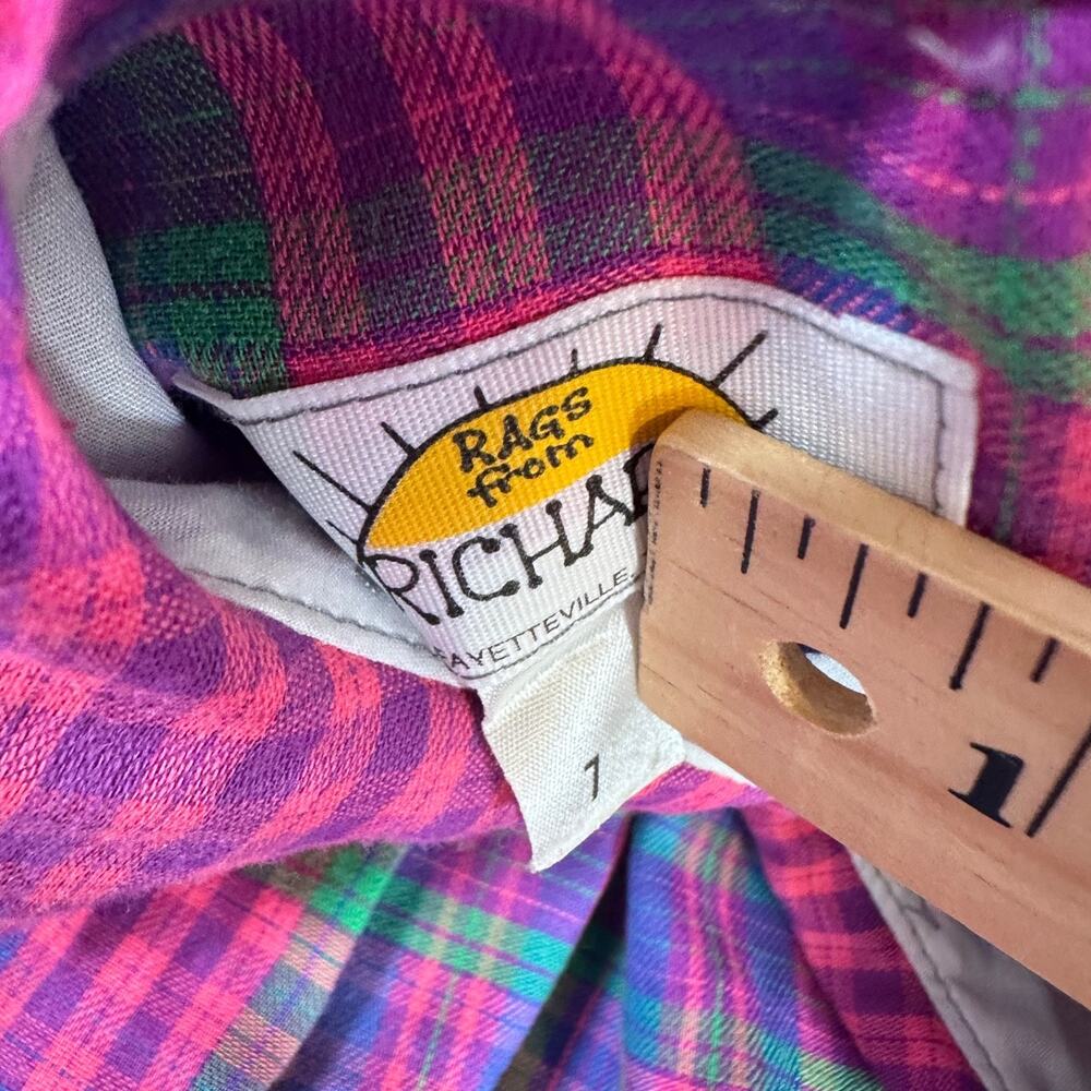 Rags From Richards Girls Size 7 Dress Pink Purple Plaid Peter Pan Collar Bow - Picture 5 of 7